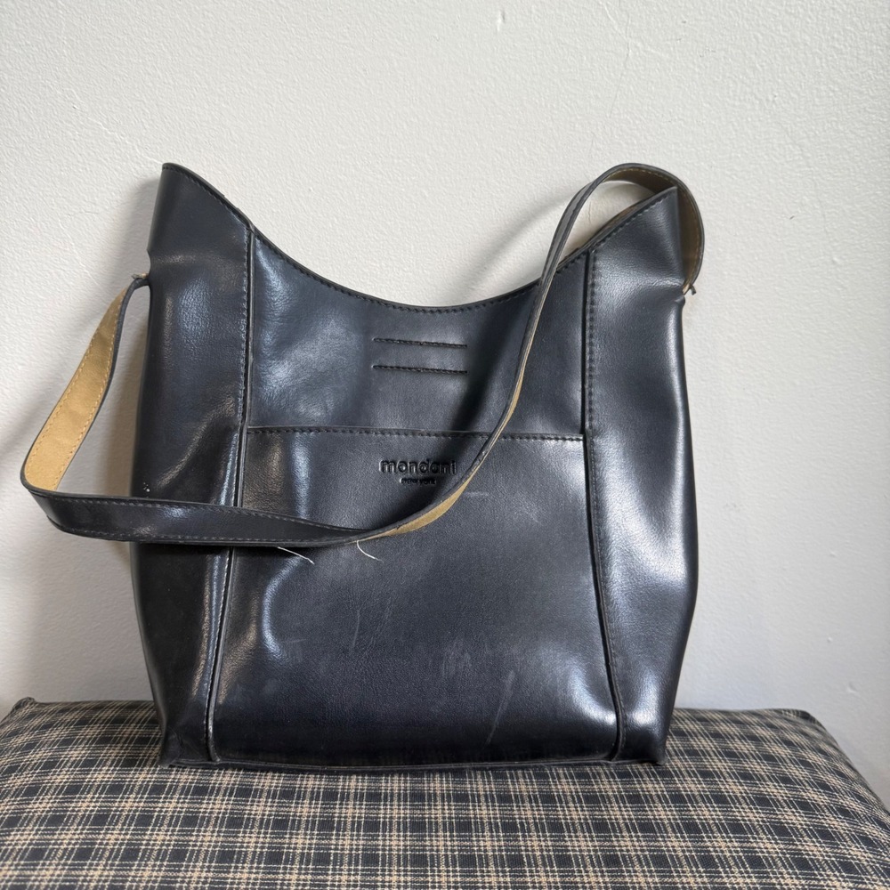 Mondani New York Minimalist Faux Leather Hobo Shoulder Bag Size Large Black